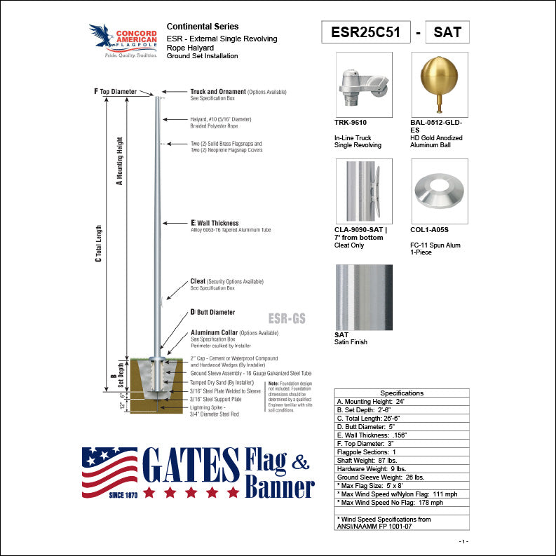 25ft Commercial Aluminum Flagpole