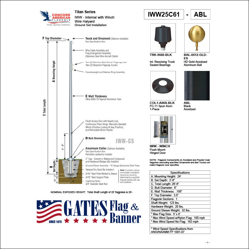 25ft Residential Aluminum Flagpole