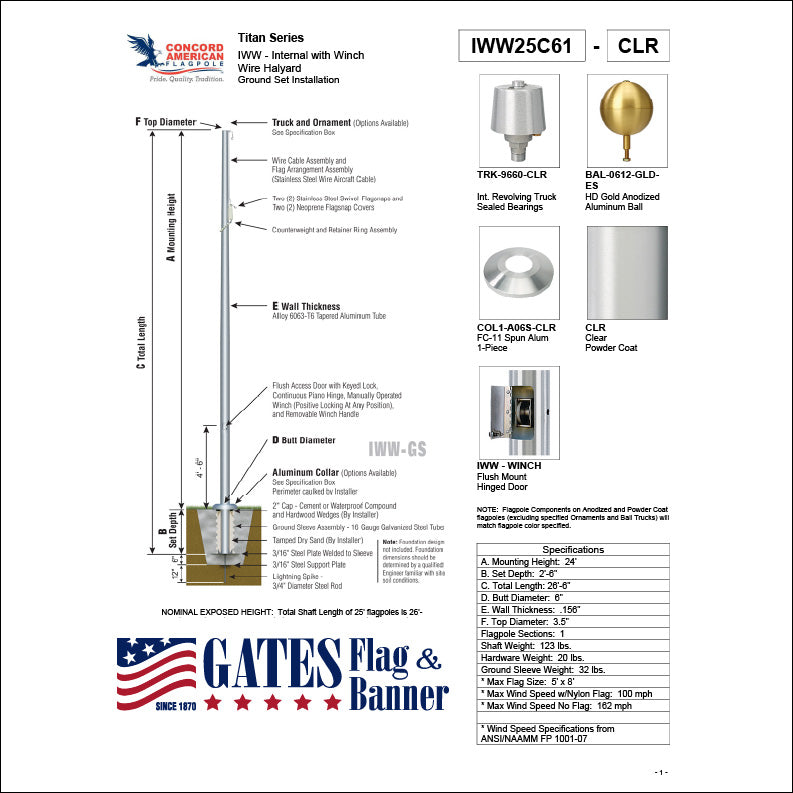 25ft Residential Aluminum Flagpole