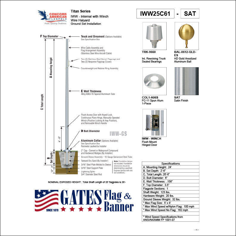 25ft Residential Aluminum Flagpole