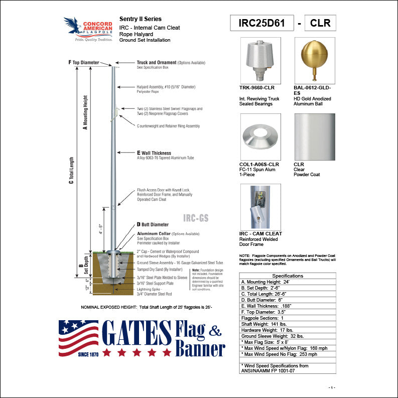25ft Commercial Aluminum Flagpole