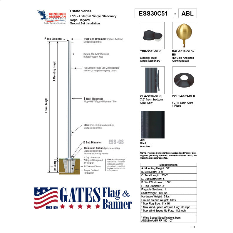 30ft Residential Aluminum Flagpole