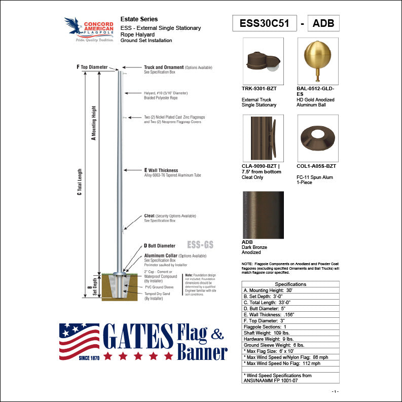 30ft Residential Aluminum Flagpole