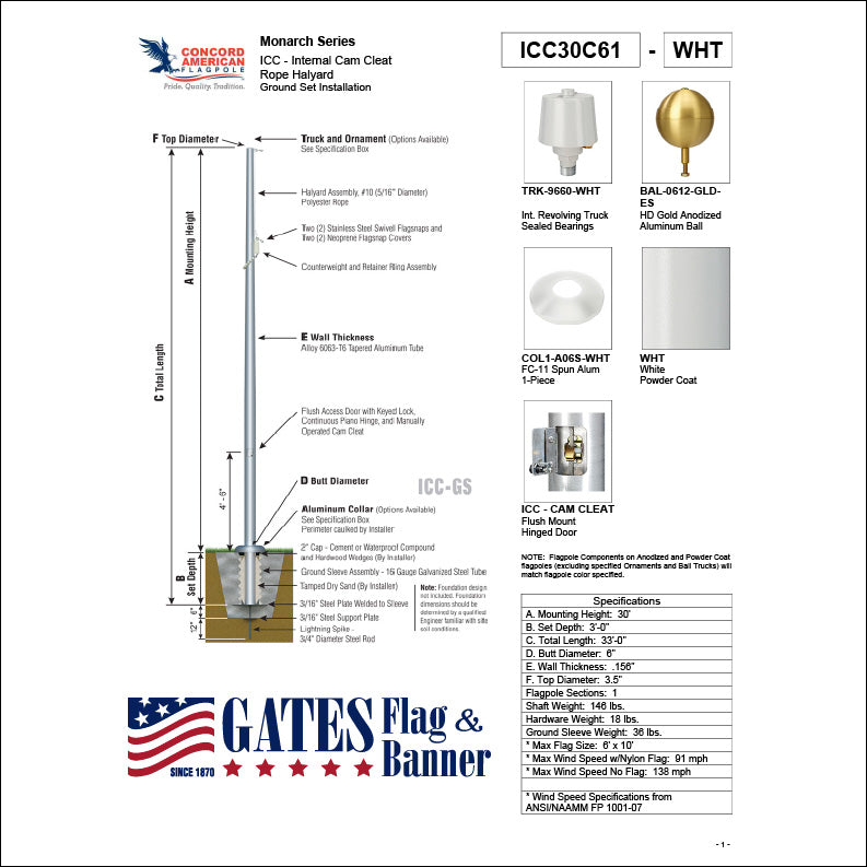 30ft Residential Aluminum Flagpole