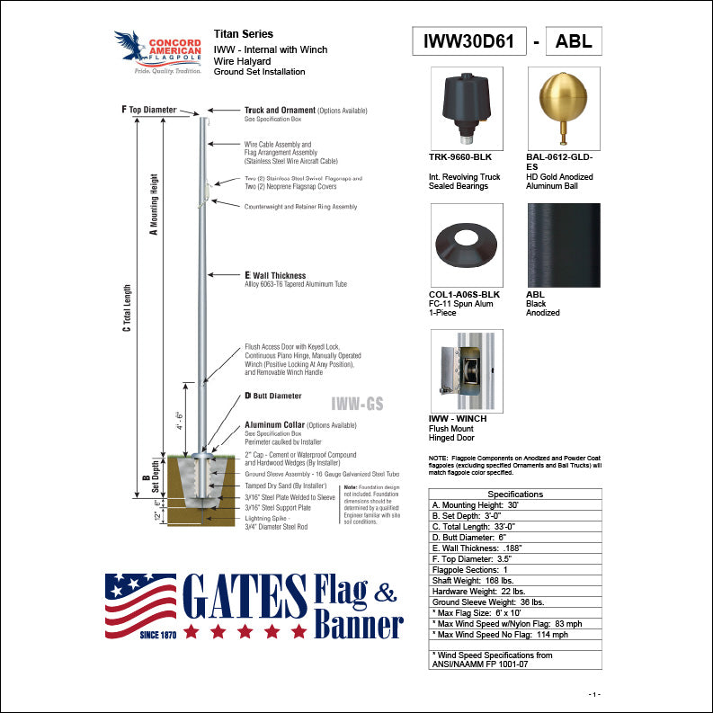 30ft Residential Aluminum Flagpole