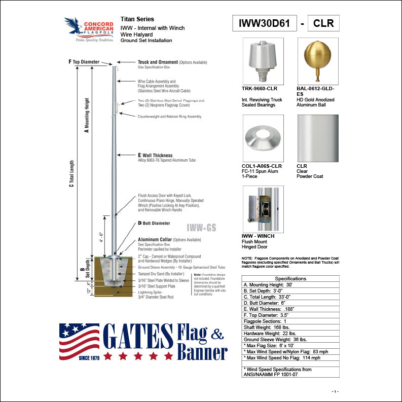 30ft Residential Aluminum Flagpole