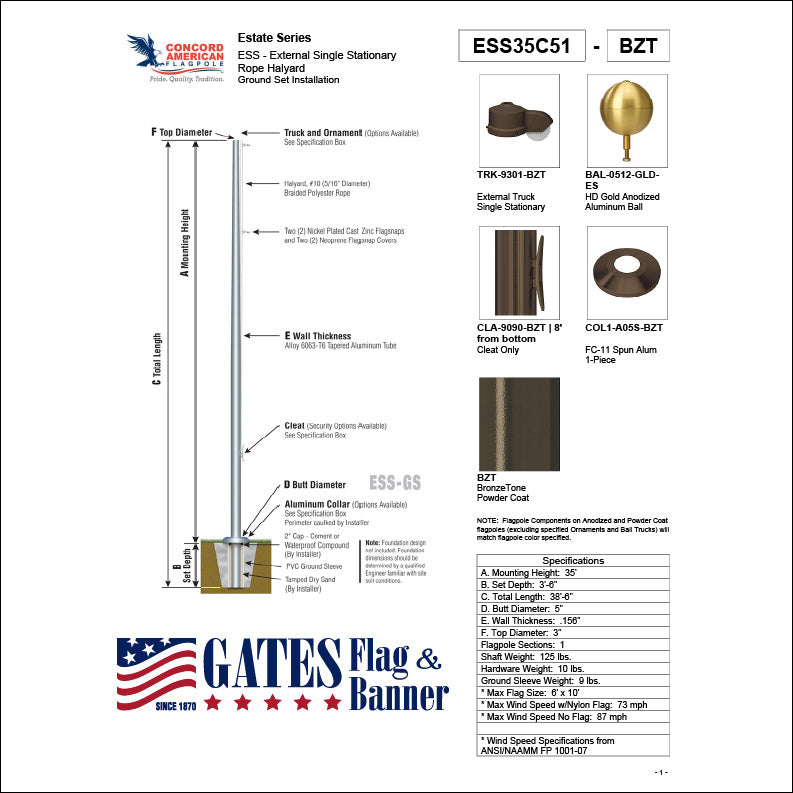35ft Residential Aluminum Flagpole