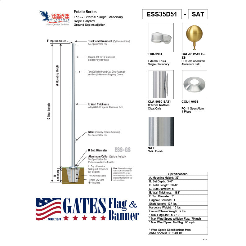 35ft Residential Aluminum Flagpole