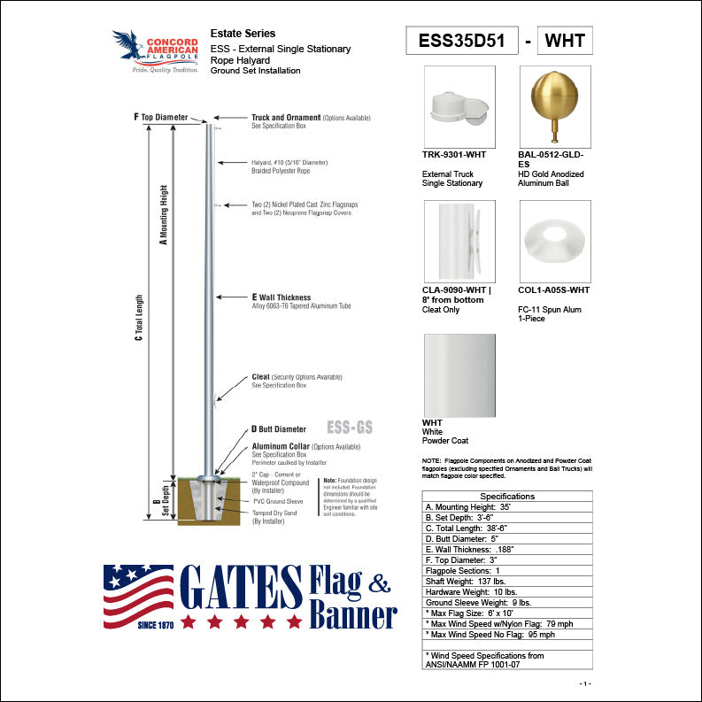 35ft Residential Aluminum Flagpole