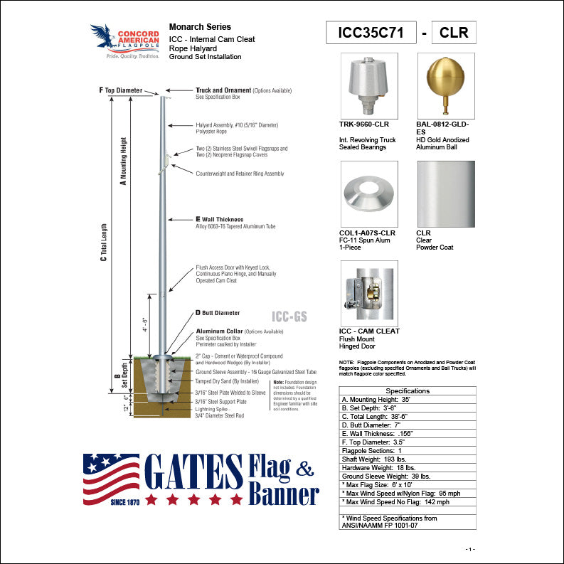 35ft Residential Aluminum Flagpole