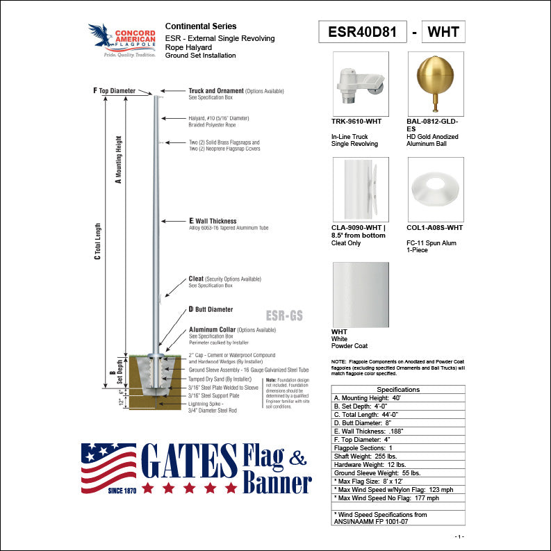 40ft Commercial Aluminum Flagpole