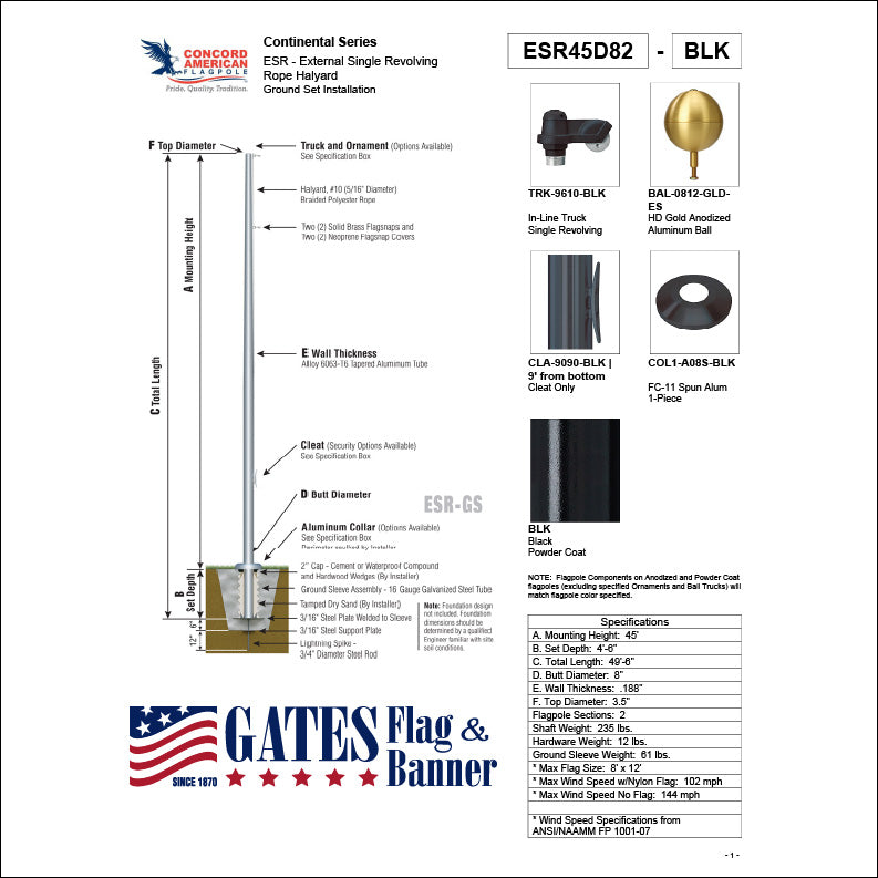 45ft Commercial Aluminum Flagpole