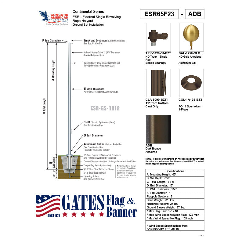 65ft Commercial Aluminum Flagpole