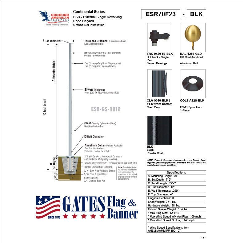 70ft Commercial Aluminum Flagpole