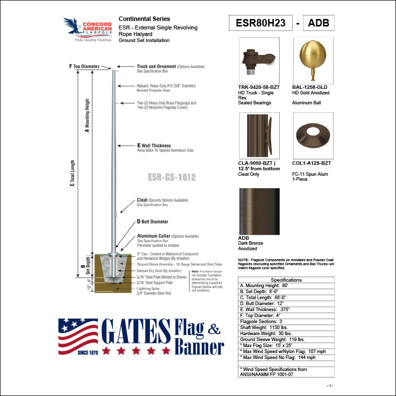 80ft Commercial Aluminum Flagpole