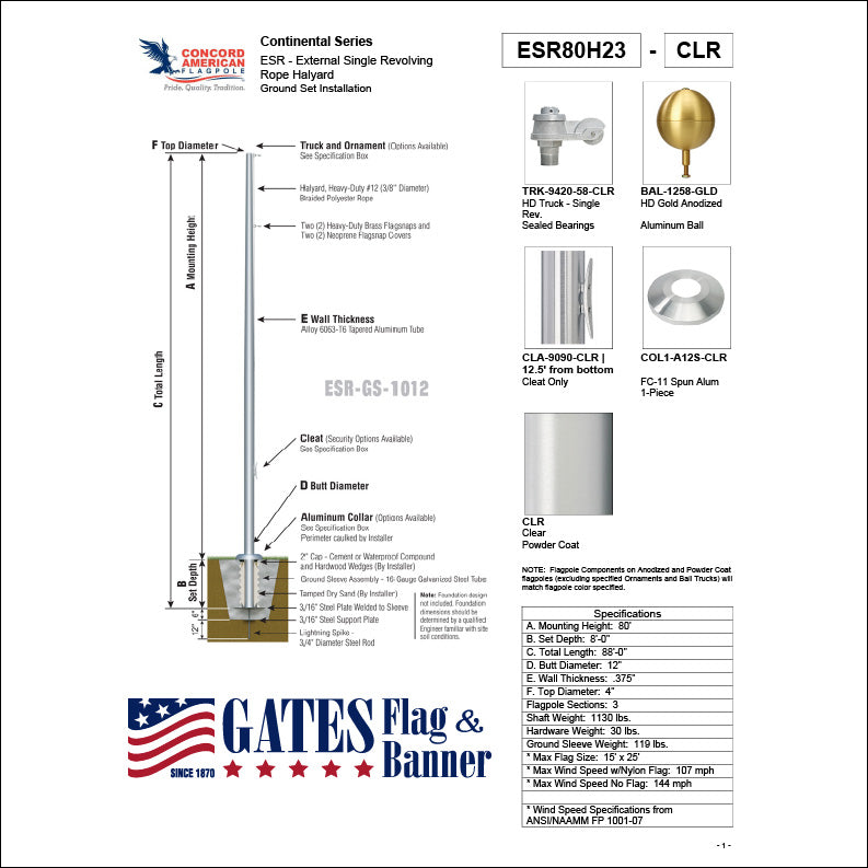 80ft Commercial Aluminum Flagpole