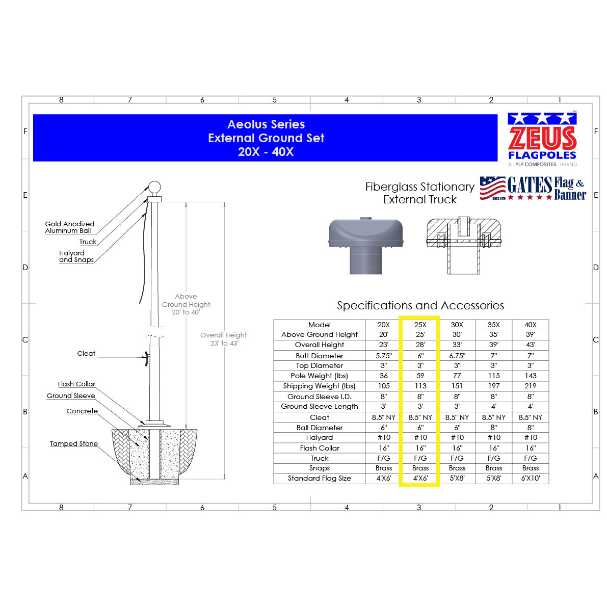 25ft Residential Fiberglass Flagpole