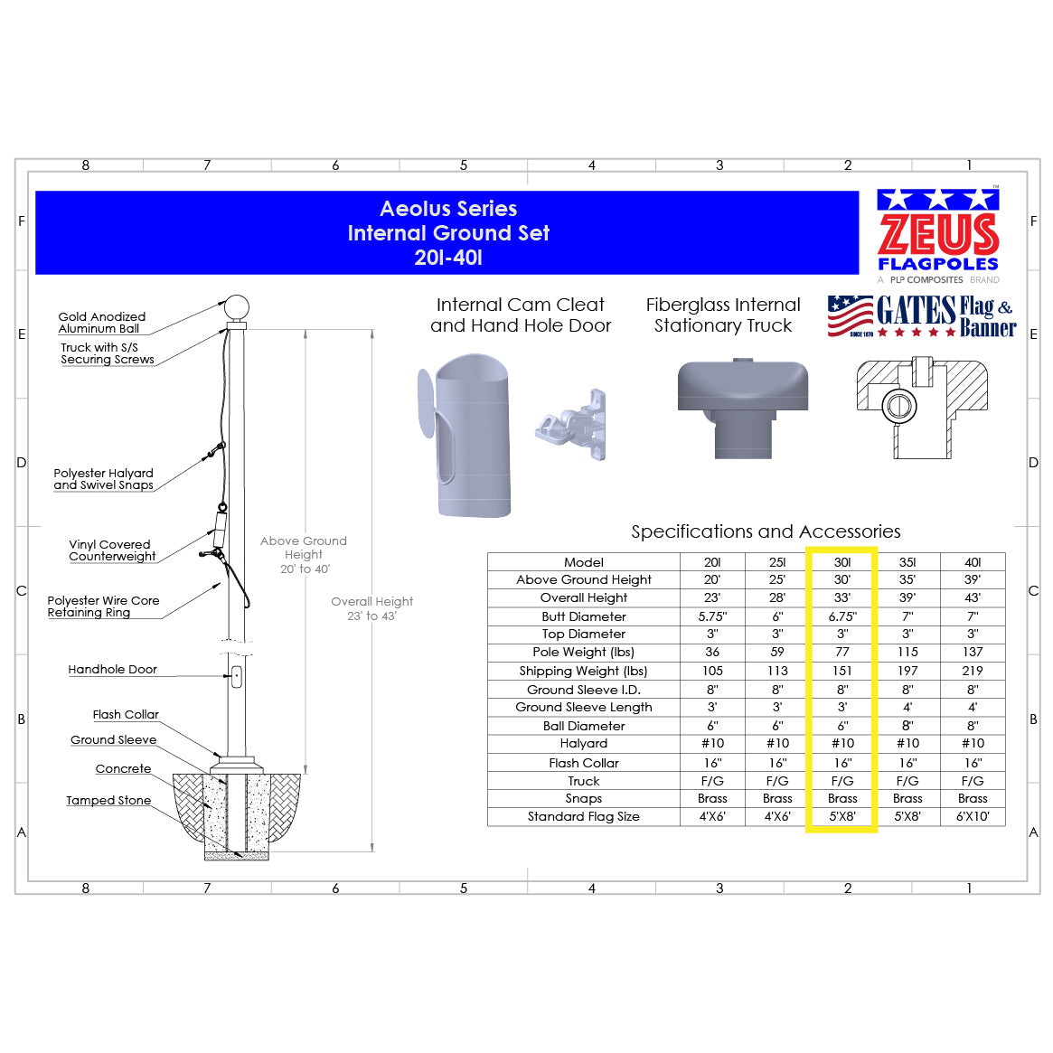 30ft Residential Fiberglass Flagpole