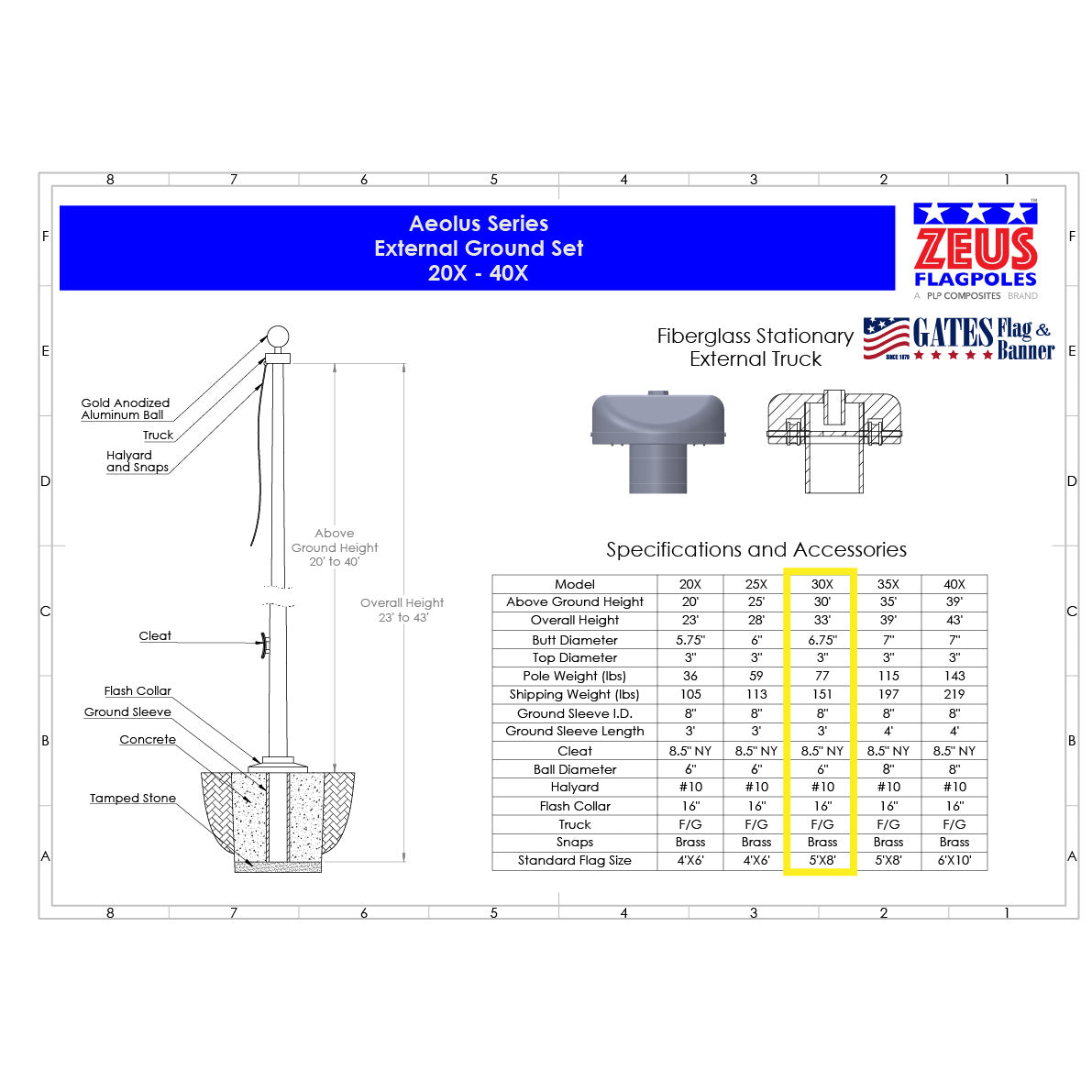 30ft Residential Fiberglass Flagpole