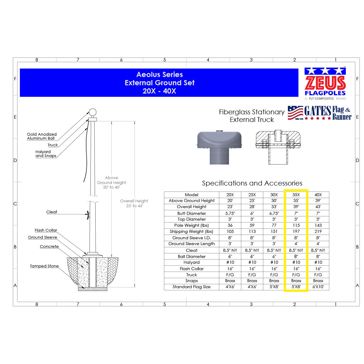 35ft Residential Fiberglass Flagpole