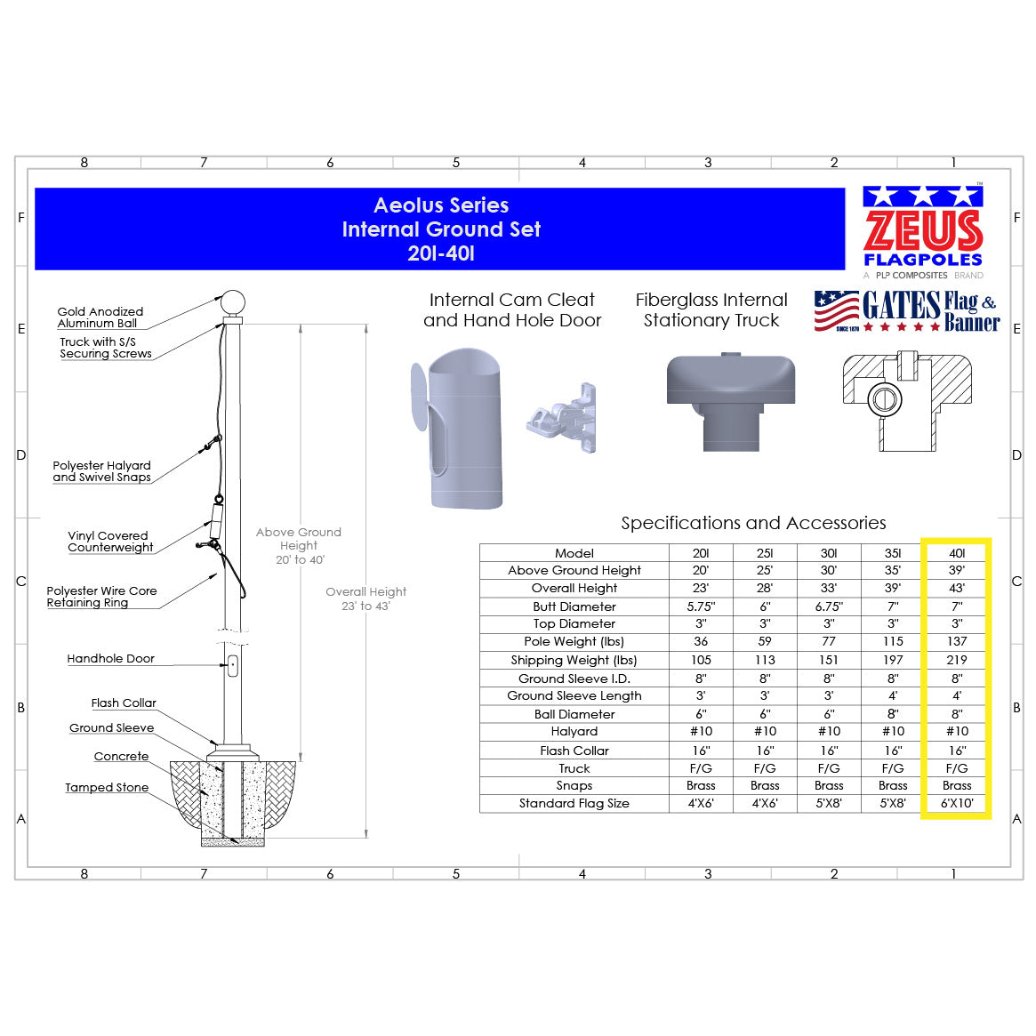 40ft Commercial Fiberglass Flagpole