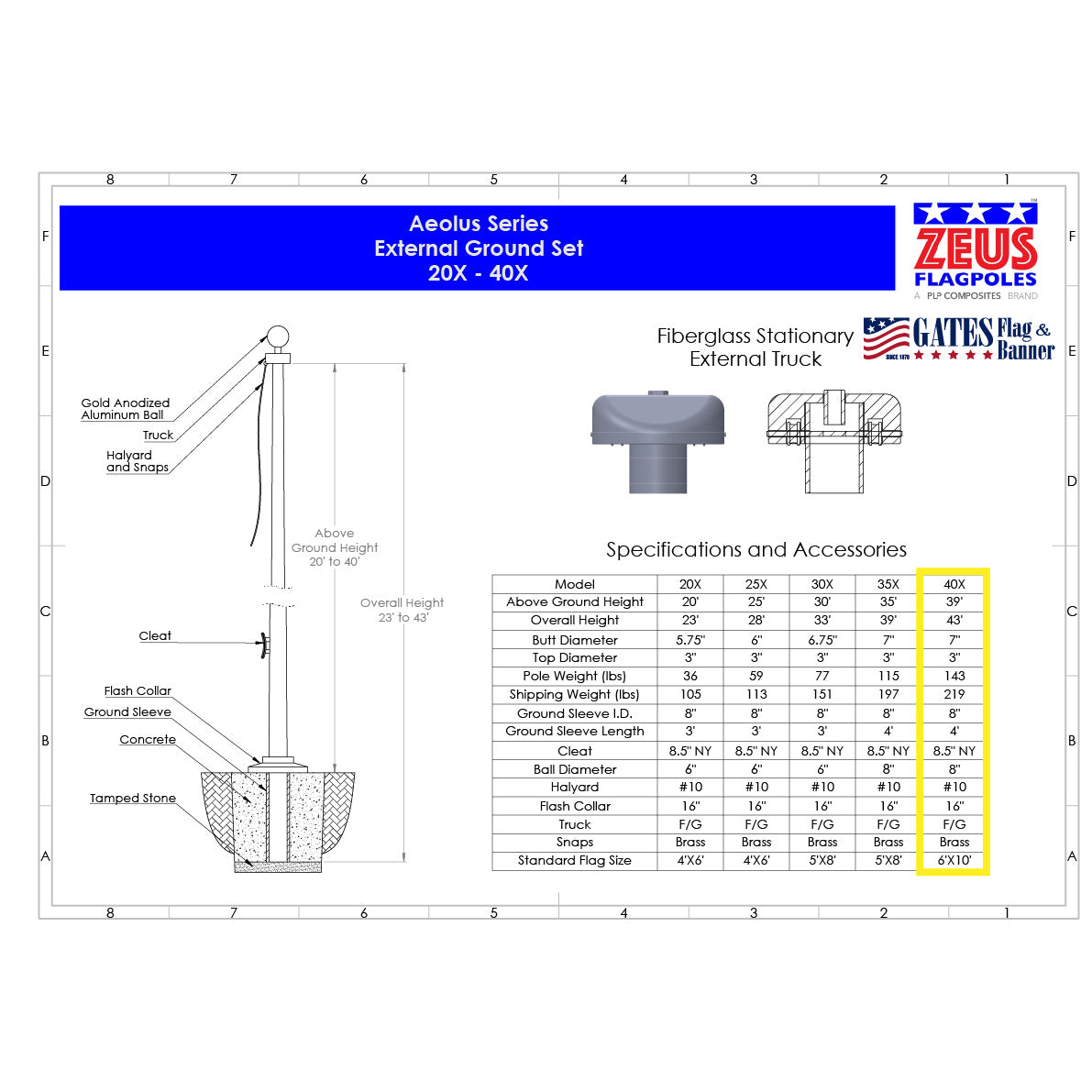40ft Commercial Fiberglass Flagpole