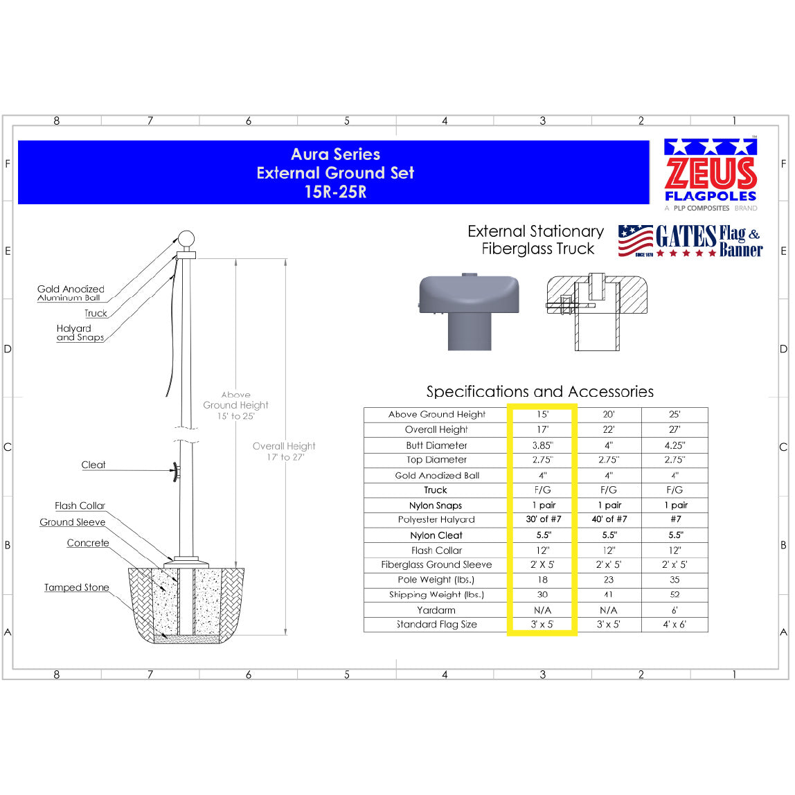 15ft Residential Fiberglass Flagpole