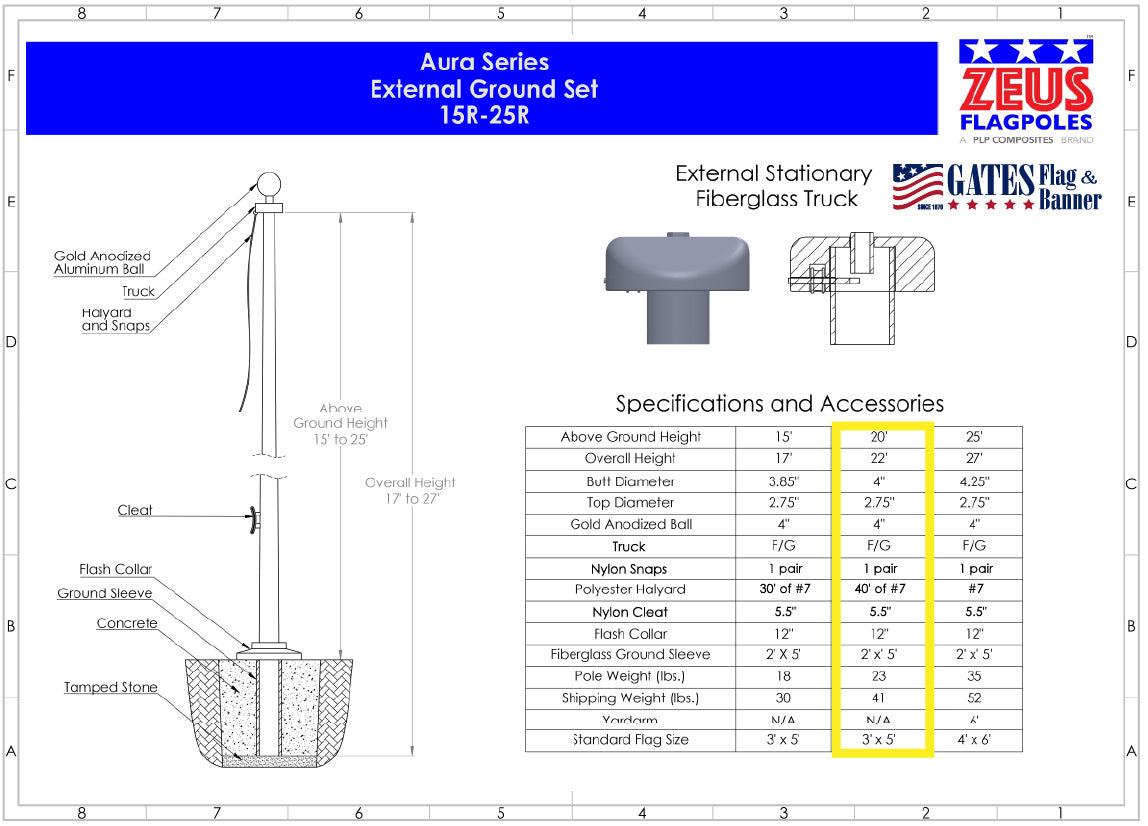 20ft Residential Fiberglass Flagpole