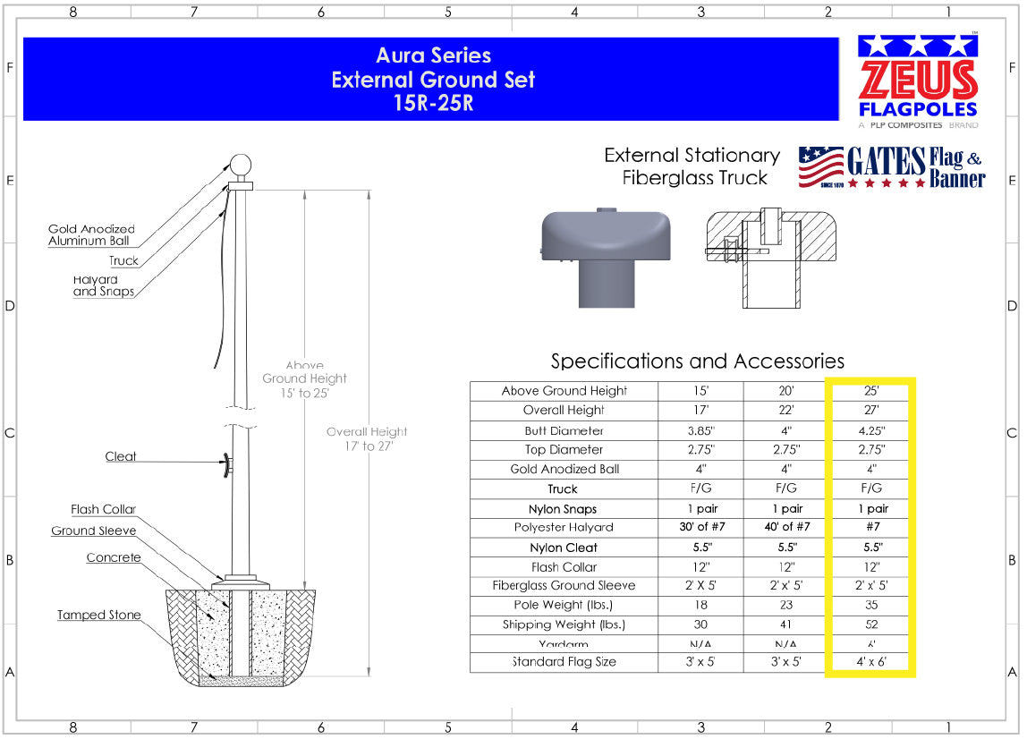 25ft Residential Fiberglass Flagpole