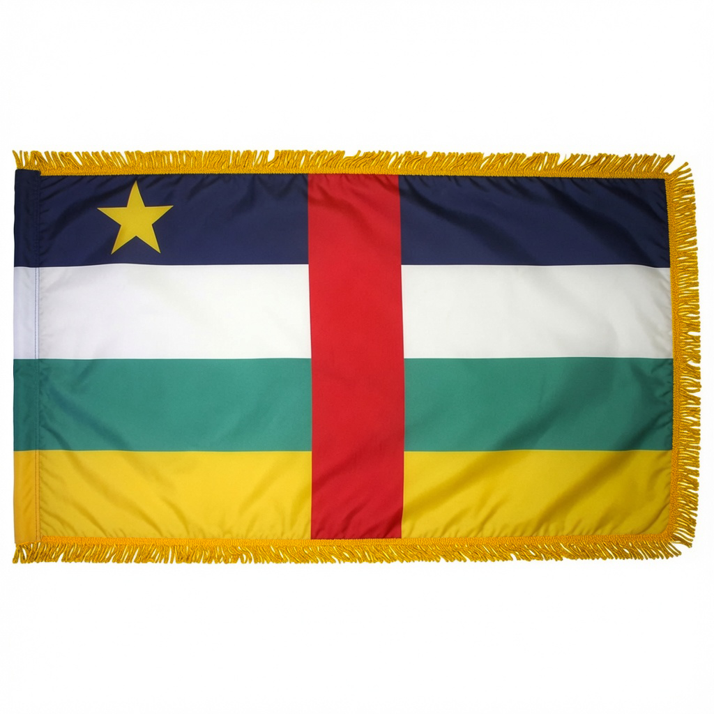 Depiction of Central African Republic indoor pole hem & fringe flag - Gates Flag & Banner