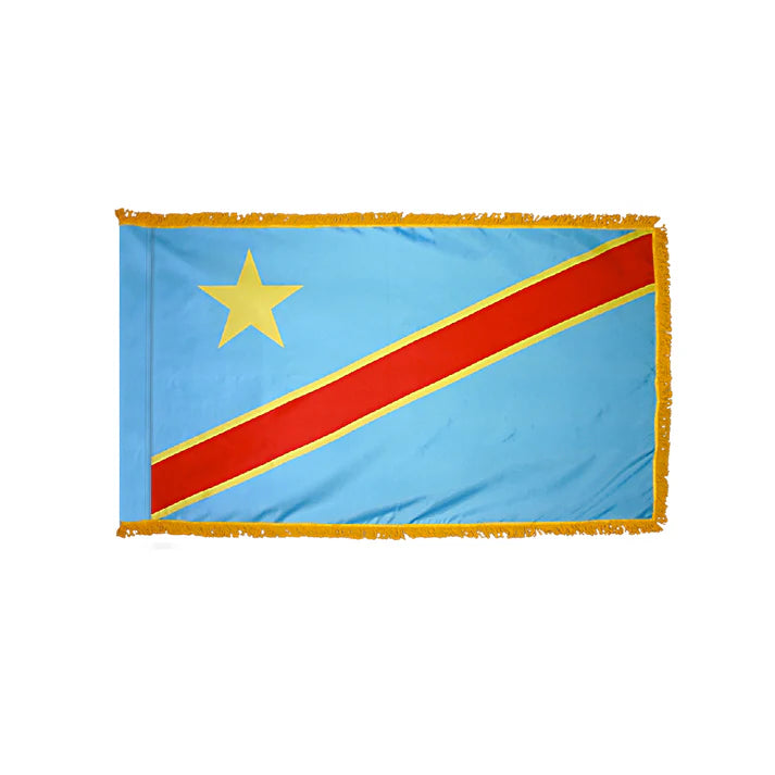 Depiction of Democratic Republic of Congo Indoor Pole Hem Fringe Flag - Gates Flag & Banner 