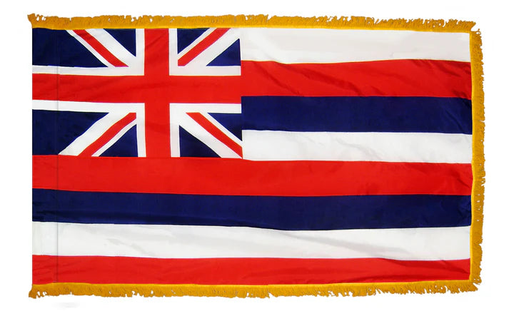 Depiction of Hawaii state indoor pole hem with fringe flag - Gates Flag & Banner 