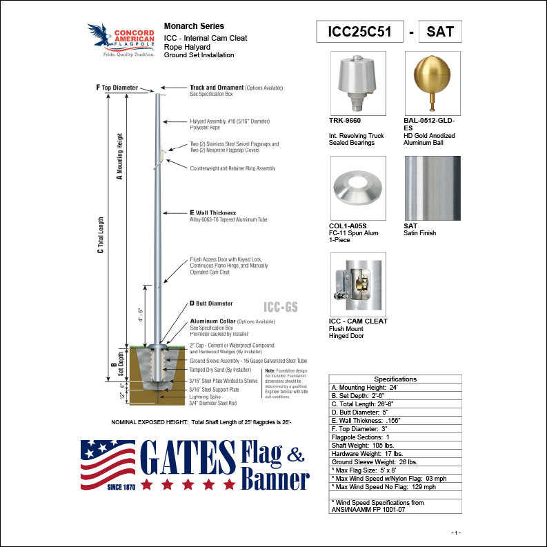 25ft Residential Aluminum Flagpole
