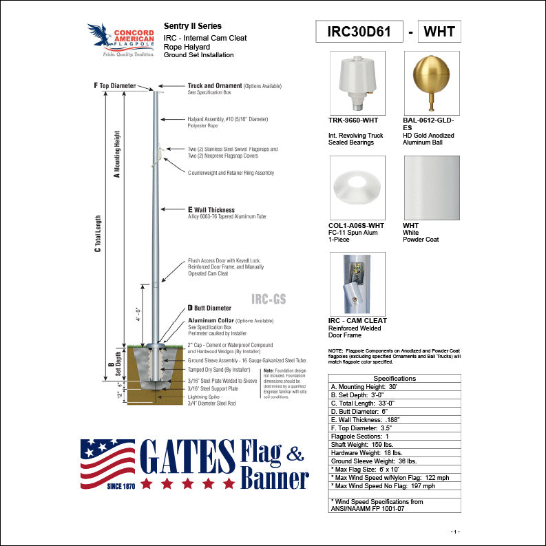 30ft Commercial Aluminum Flagpole