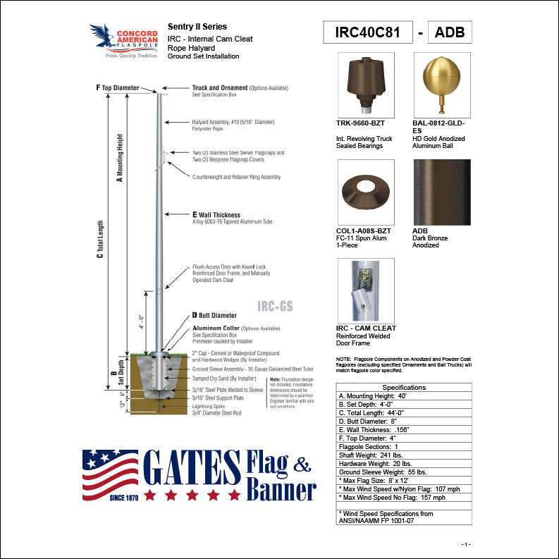 40ft Commercial Aluminum Flagpole