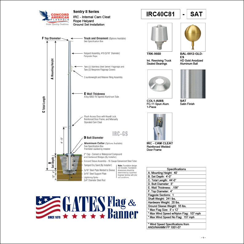 40ft Commercial Aluminum Flagpole