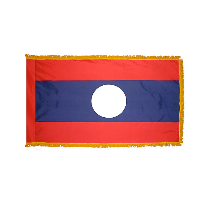 Depiction of Laos Indoor pole hem fringe Flag - Gates Flag & Banner 
