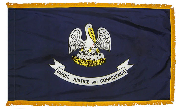Depiction of Louisiana State indoor pole hem with fringe flag - Gates Flag & Banner 