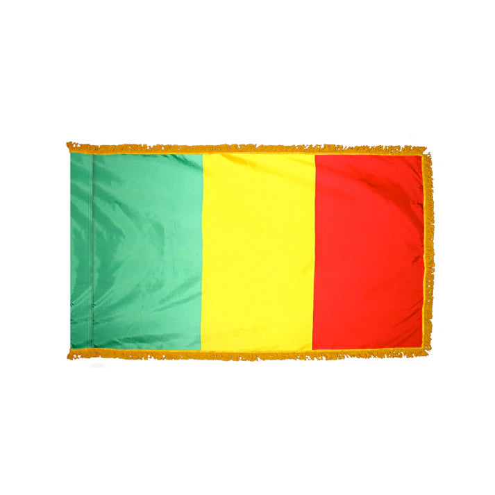 Depiction of Mali Indoor pole hem fringe Flag - Gates Flag & Banner 