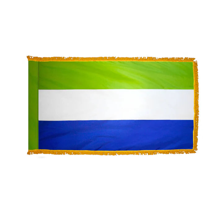 Depiction of Sierra Leone Indoor pole hem fringe Flag - Gates Flag & Banner 