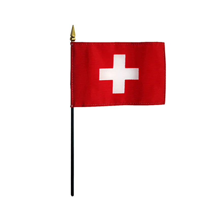 Depiction of Switzerland Stick Flag - Gates Flag & Banner 