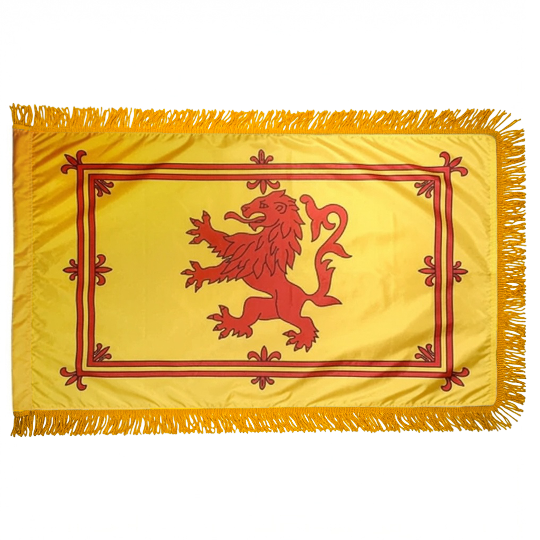 Depiction of Scottish Rampant indoor pole hem & fringe flag - Gates Flag  Banner