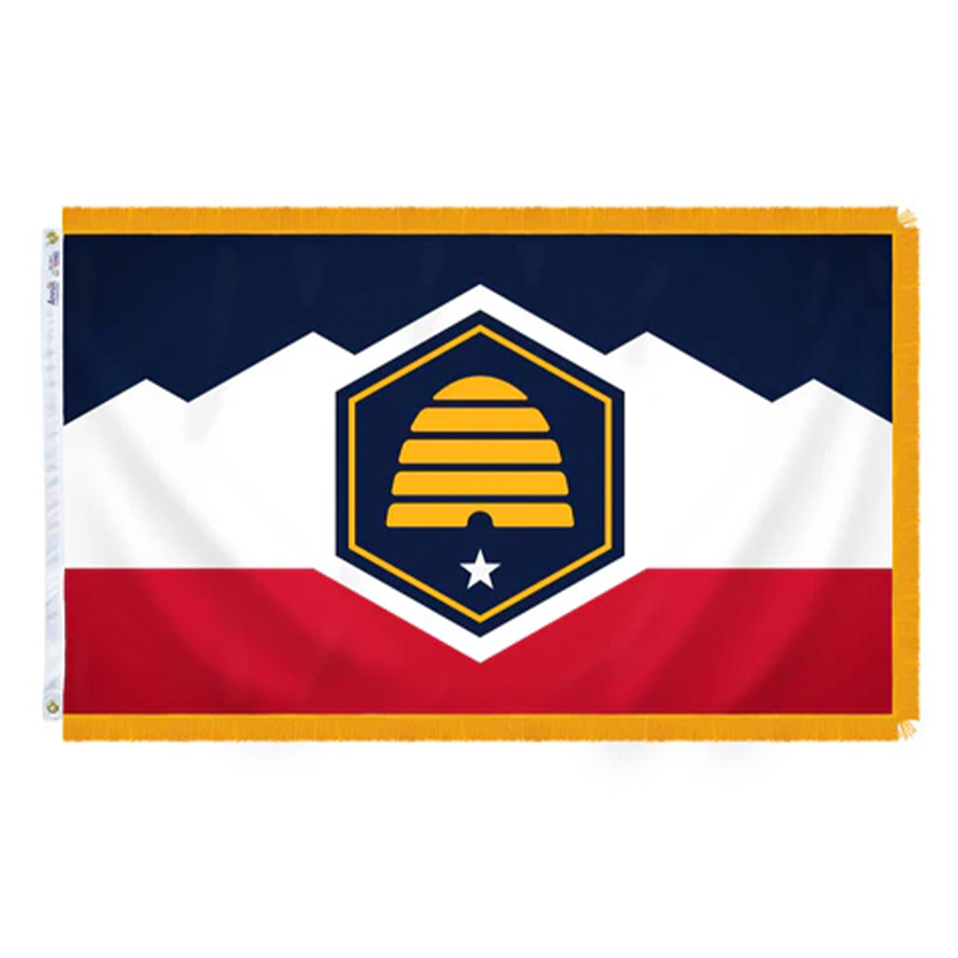 Depiction of Utah state Indoor pole hem fringe flag - Gates Flag & Banner