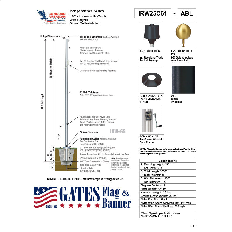 25ft Commercial Aluminum Flagpole