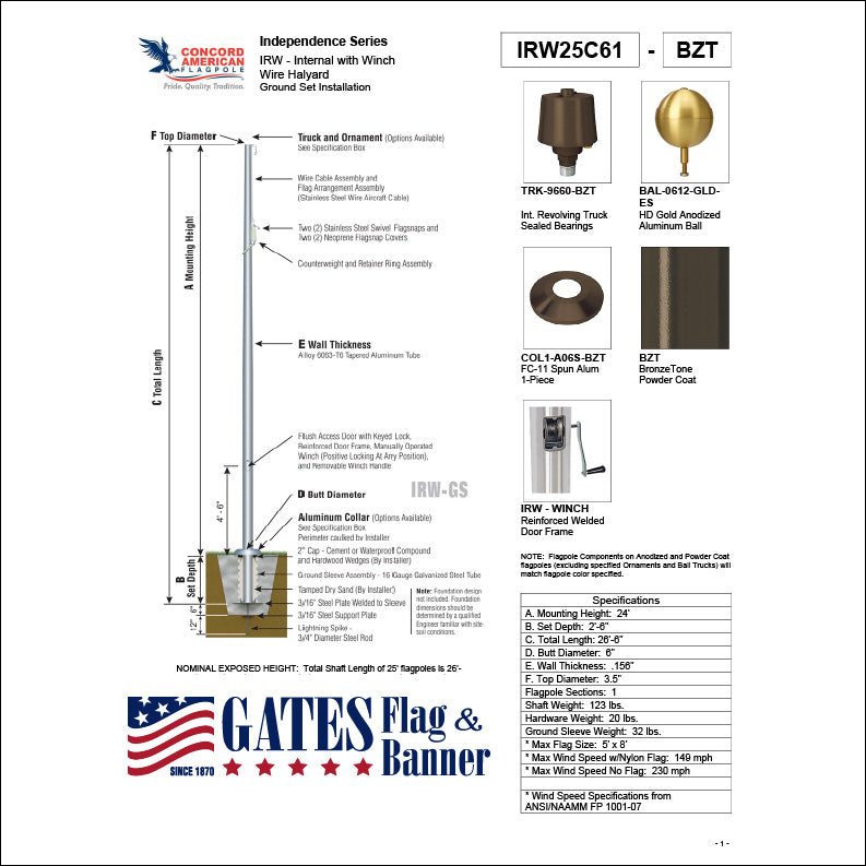 25ft Commercial Aluminum Flagpole
