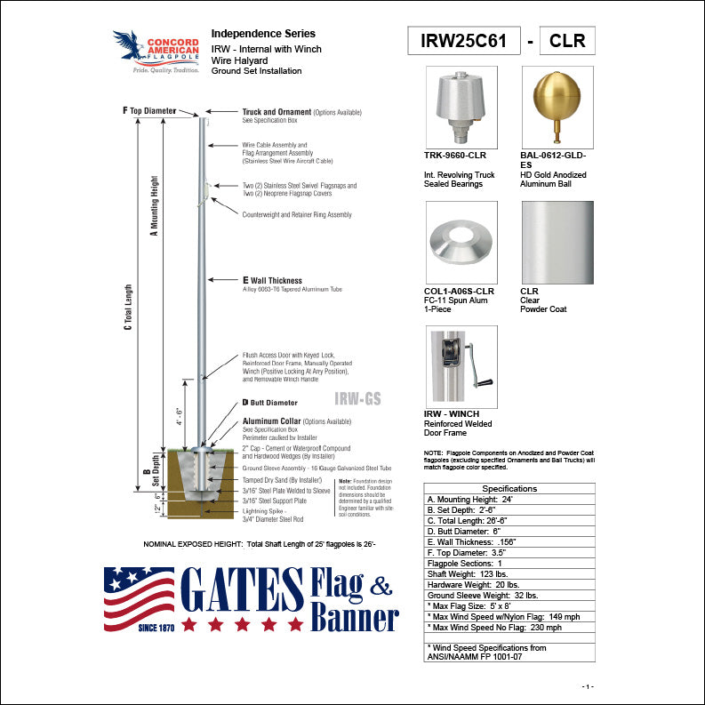 25ft Commercial Aluminum Flagpole