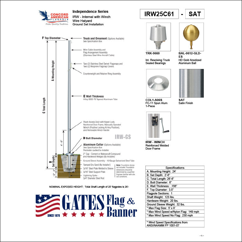 25ft Commercial Aluminum Flagpole