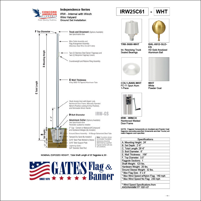 25ft Commercial Aluminum Flagpole