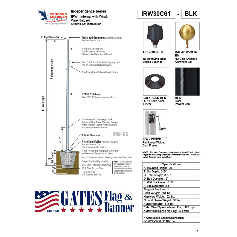 30ft Commercial Aluminum Flagpole