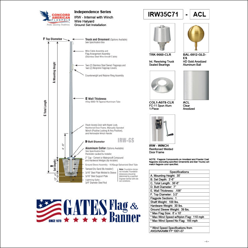 35ft Commercial Aluminum Flagpole
